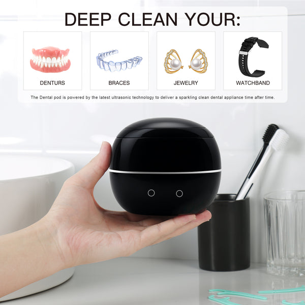 Ultrasonic Retainer Cleaner Cleaning Machine, 44kHz Jewelry Clean Pod 250ML Portable Ultra Sonic Retainer Cleaner for Mouth Guard Denture, Aligner - Professional Dental Cleaning Braces Night Guard