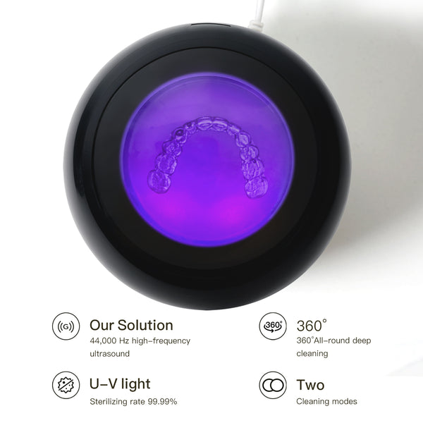 Ultrasonic Retainer Cleaner Cleaning Machine, 44kHz Jewelry Clean Pod 250ML Portable Ultra Sonic Retainer Cleaner for Mouth Guard Denture, Aligner - Professional Dental Cleaning Braces Night Guard