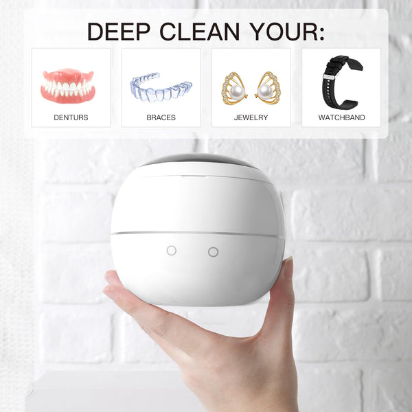 Ultrasonic Retainer Cleaner Cleaning Machine, 44kHz Jewelry Clean Pod 250ML Portable Ultra Sonic Retainer Cleaner for Mouth Guard Denture, Aligner - Professional Dental Cleaning Braces Night Guard