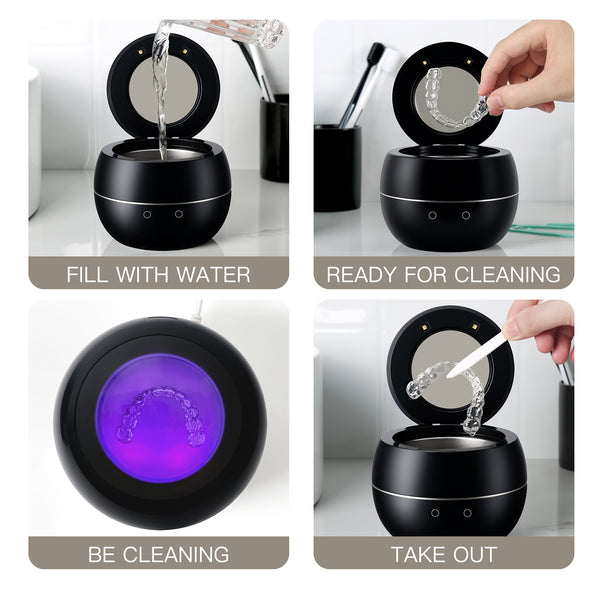 Ultrasonic Retainer Cleaner Cleaning Machine, 44kHz Jewelry Clean Pod 250ML Portable Ultra Sonic Retainer Cleaner for Mouth Guard Denture, Aligner - Professional Dental Cleaning Braces Night Guard