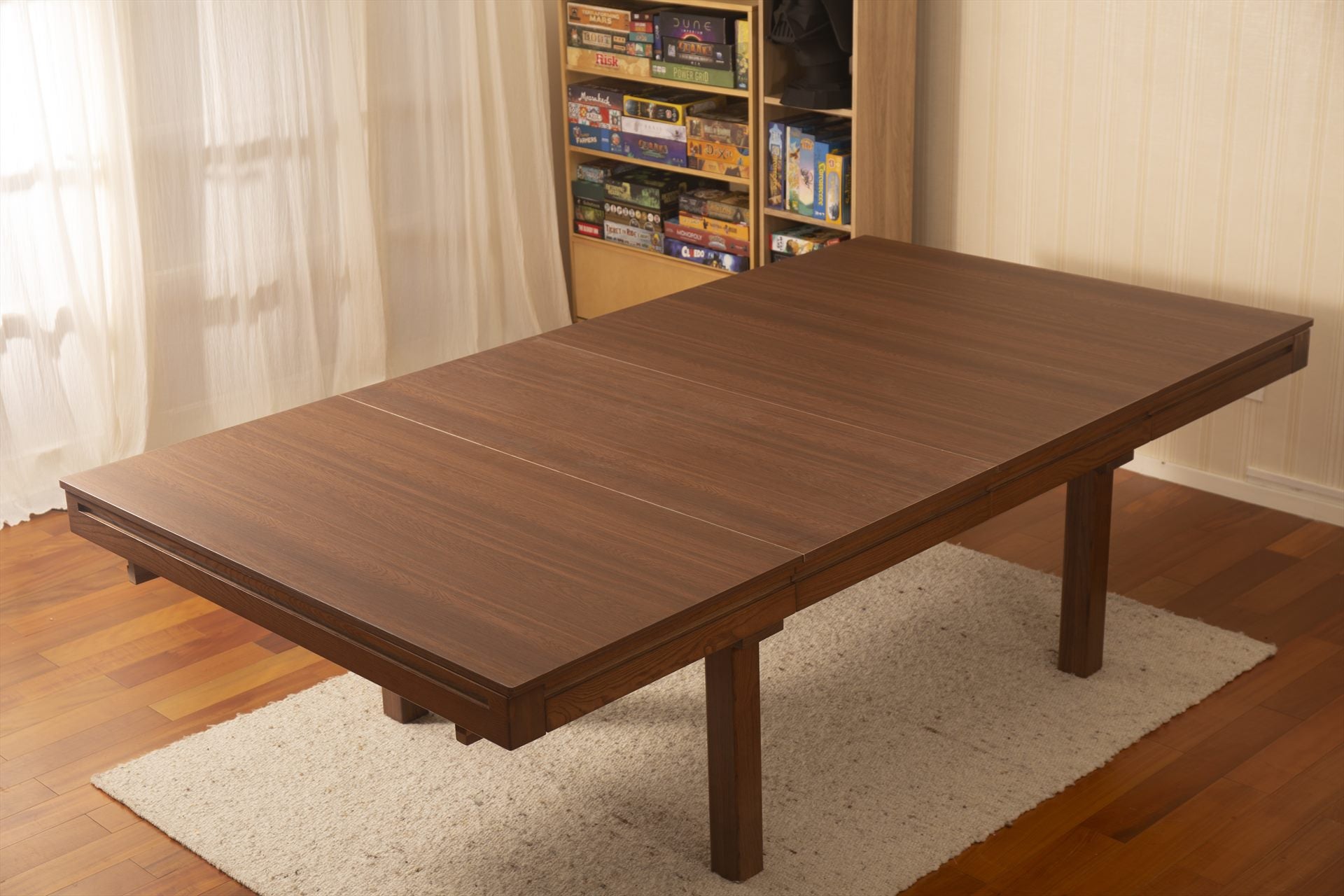 Walnut extension table fully lengthened
